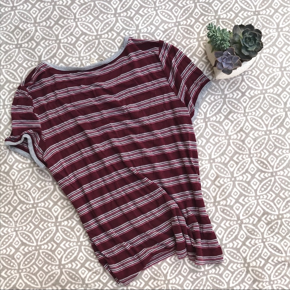 Pink Republic Maroon Striped Tee M 90s Vibes - Picture 3 of 3